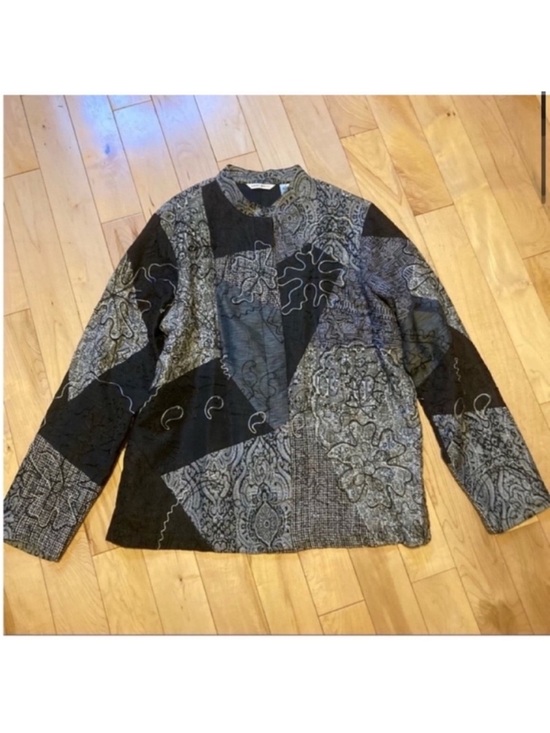 Laura Ashley Jackets & Blazers - Laura Ashley vintage patchwork button up silk blend jacket black gray size large
